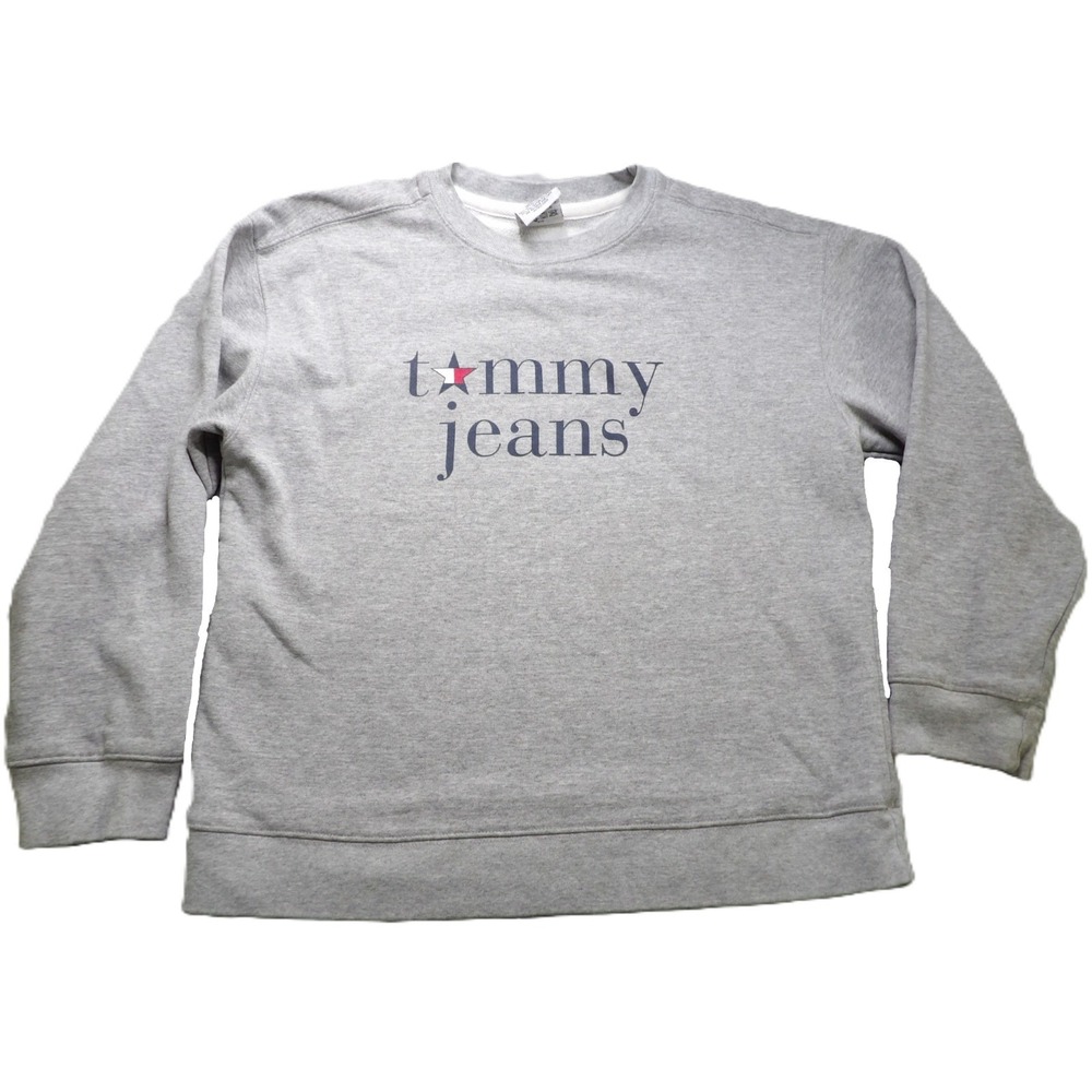 VTG 90s Tommy Jeans Gray Crewneck Sweater Pullover Men Sz M USA Star Logo Fleece
